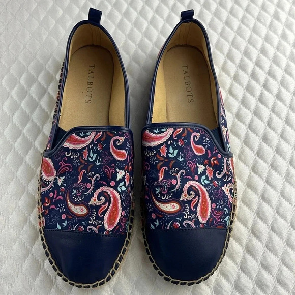 Talbots India Ink Multi Izzy Toe Cap Espadrille Flats Canvas Paisley Blue Sz 7.5 - Picture 4 of 16